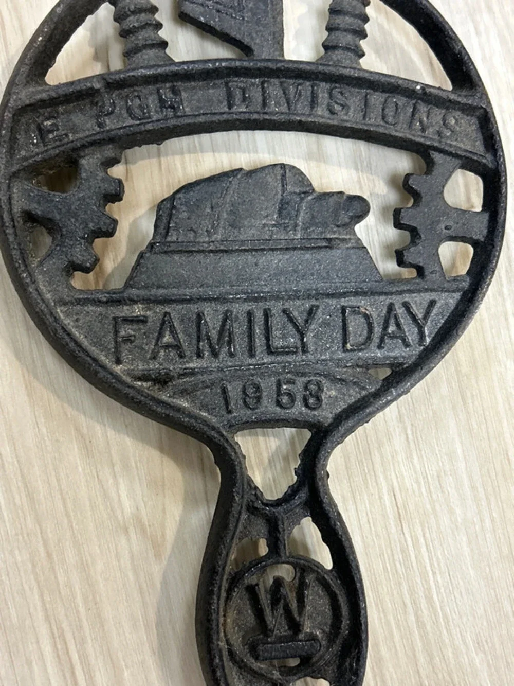 Vintage Trafford Foundry cast-iron commemorative trivet